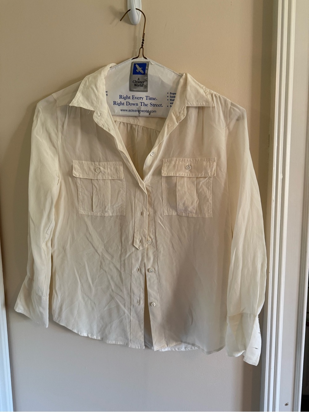 J. Crew Ivory White Blouse button up front pockets